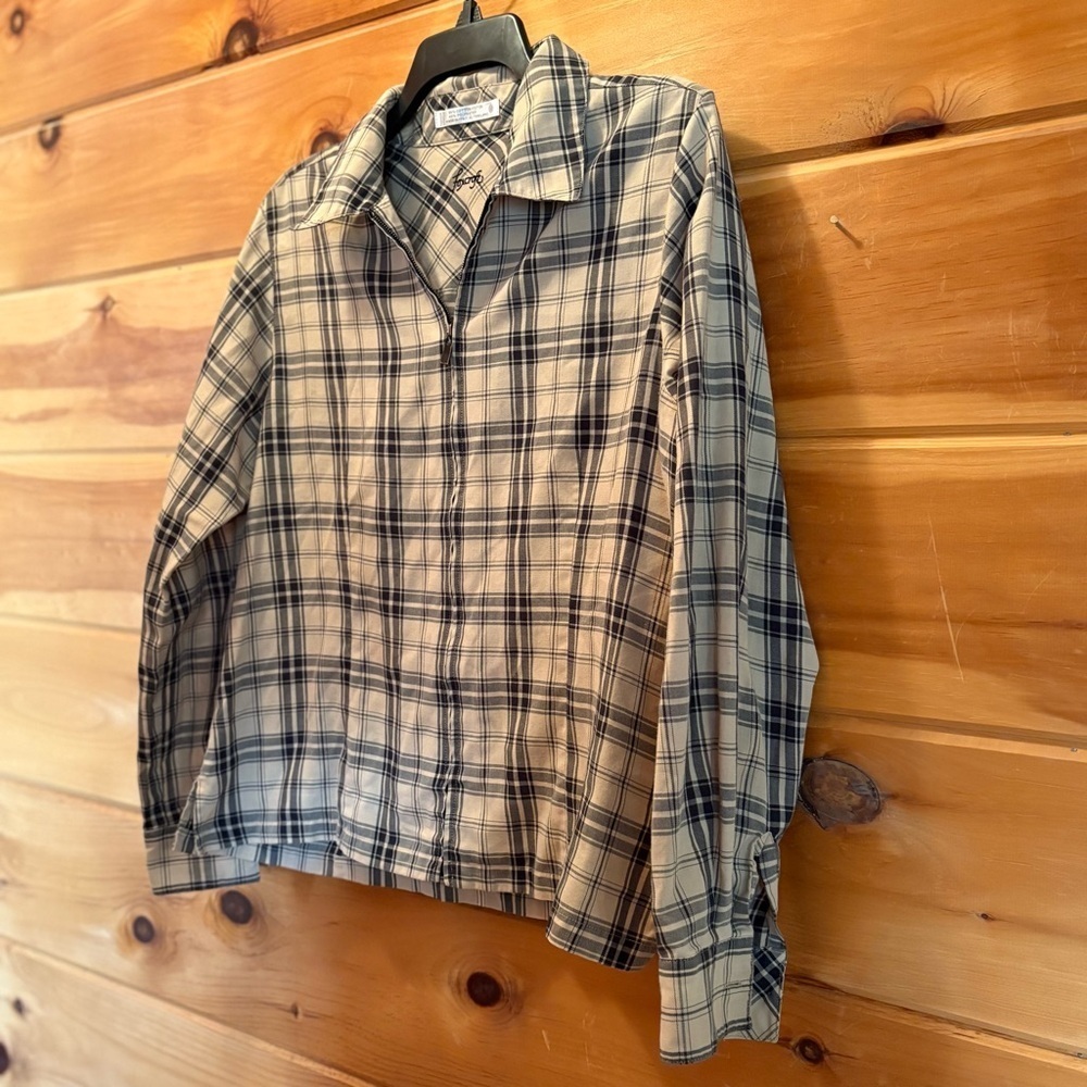 Foxcroft Plaid Zip-Up Shirt - Size 10 cotton blend.